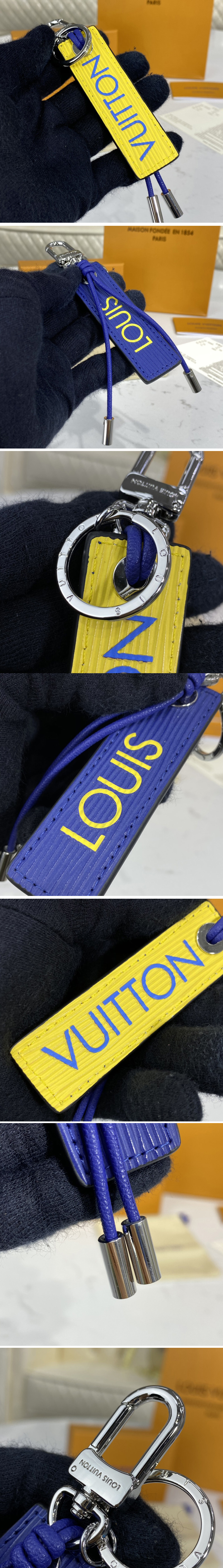 Replica Louis Vuitton MP2553 LV Epi Color Block LV Dual key holder and bag charm in Blue and Yellow Epi