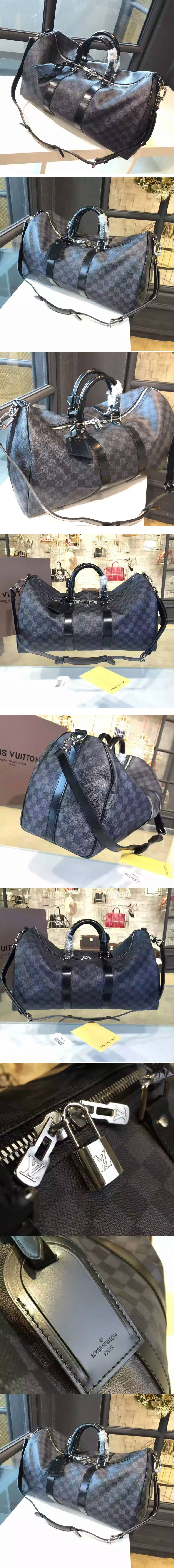 Replica Louis Vuitton LV N41418 Damier Graphite Canvas Keepall Bandouliere Bags