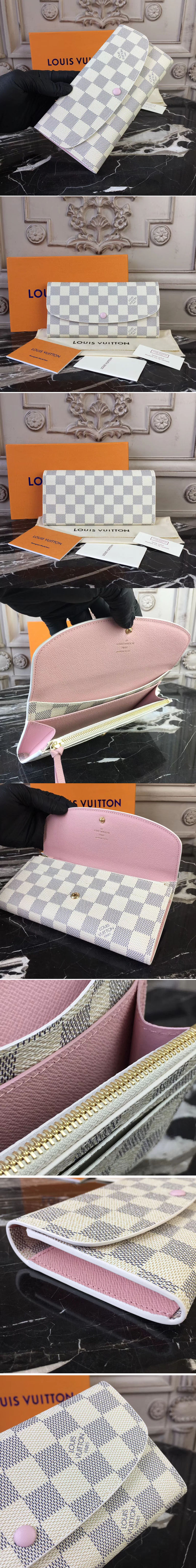 Replica Louis Vuitton N41625 Damier Azur Emilie Wallet Pink