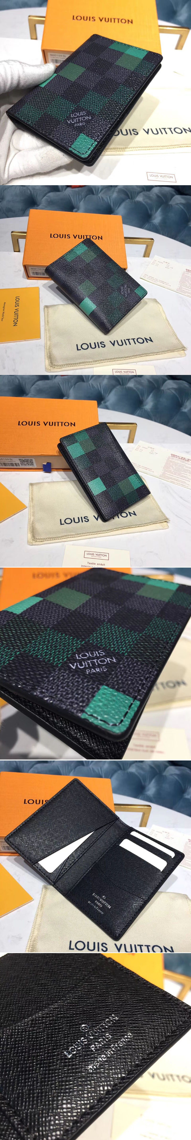 Replica Louis Vuitton N60158 LV Pocket Organizer Damier Graphite Canvas Green