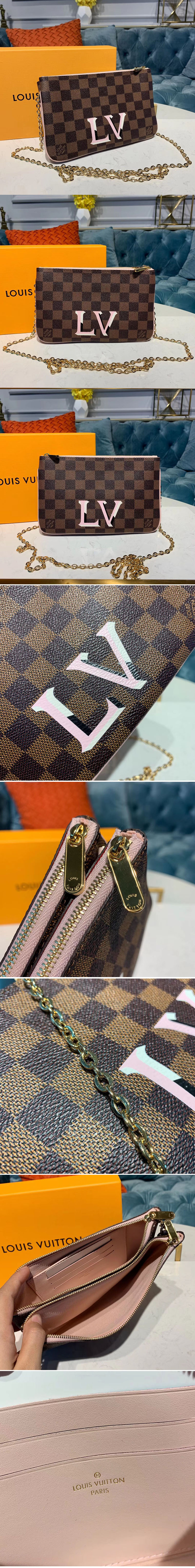 Replica Louis Vuitton N60254 LV Pochette Double Zip Bags Damier Ebene Canvas