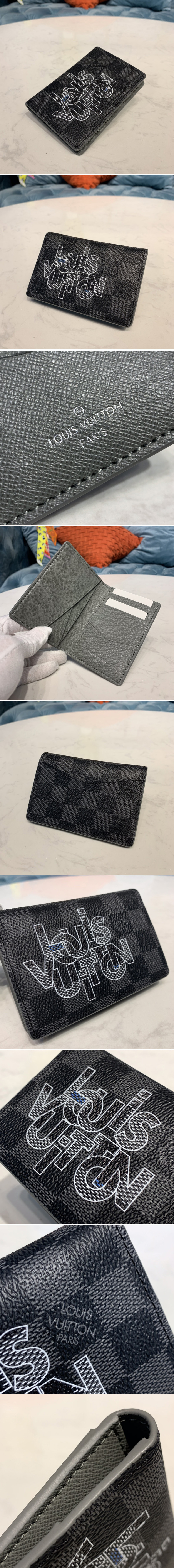 Replica Louis Vuitton N60300 LV Pocket Organizer Wallet In Damier Graphite Canvas