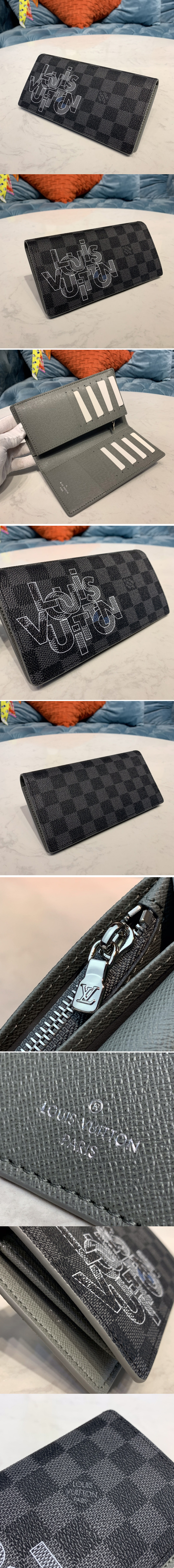 Replica Louis Vuitton N60326 LV Brazza Wallet In Damier Graphite Canvas With Gray