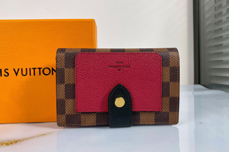 Replica Louis Vuitton N60381 LV Juliette wallet in Damier Ebene coated canvas With Bordeaux Red / Black