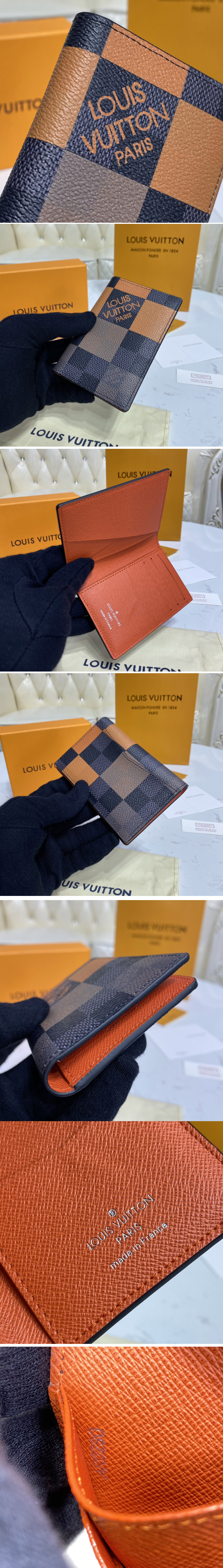 Replica Louis Vuitton N40422 LV Pocket Organizer Wallet in Orange Damier Graphite Giant coated canvas