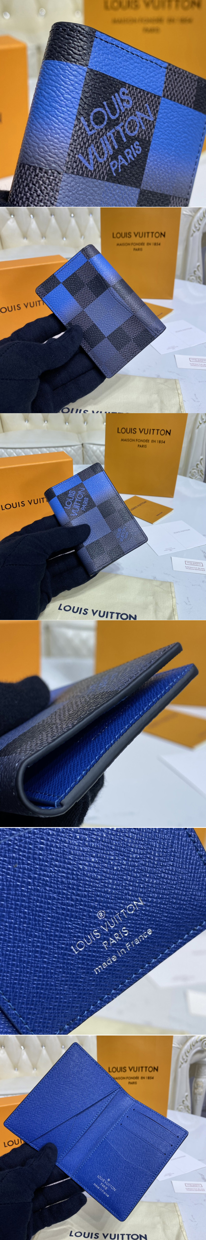 Replica Louis Vuitton N40412 LV Pocket Organizer Wallet in Blue Damier Graphite Giant coated canvas