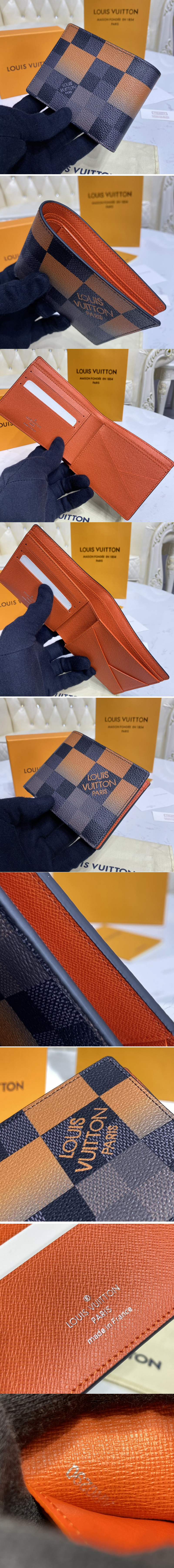 Replica Louis Vuitton N40423 LV Multiple Wallet in Orange Damier Graphite Giant coated canvas