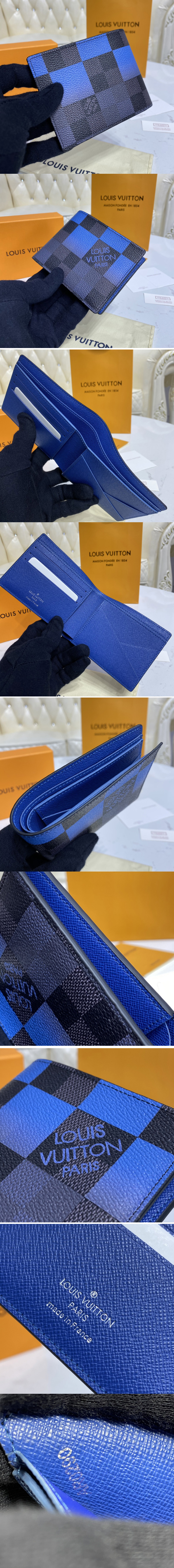 Replica Louis Vuitton N40414 LV Multiple Wallet in Blue Damier Graphite Giant coated canvas