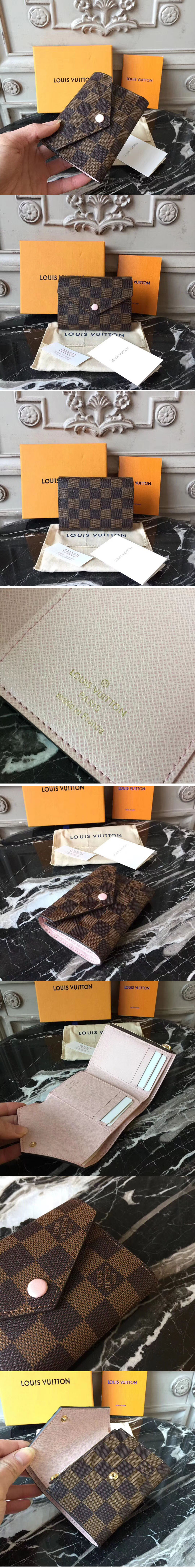 Replica Louis Vuitton N61700 Damier Ebene Canvas Victorine Wallet Pink