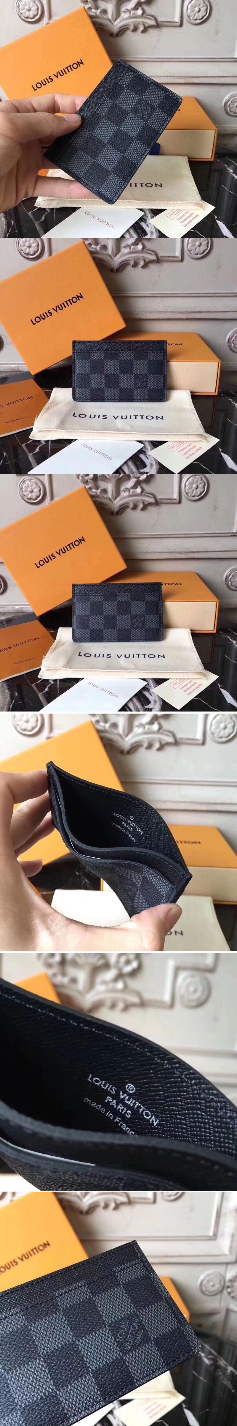 Replica Louis Vuitton N61722 Card Holder Damier Graphite Canvas