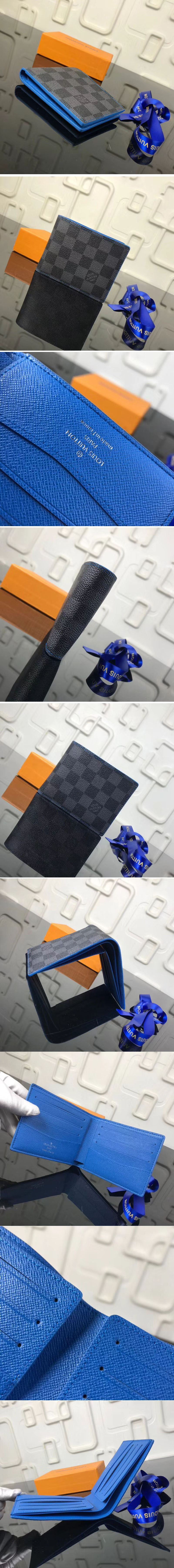 Replica Louis Vuitton N64033 LV Slender Wallet Damier Graphite Canvas Blue