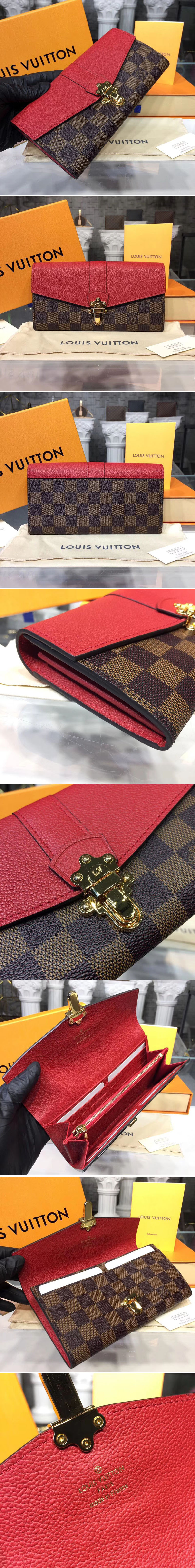 Replica Louis Vuitton N64448 Clapton Wallet Damier Ebene Canvas Red