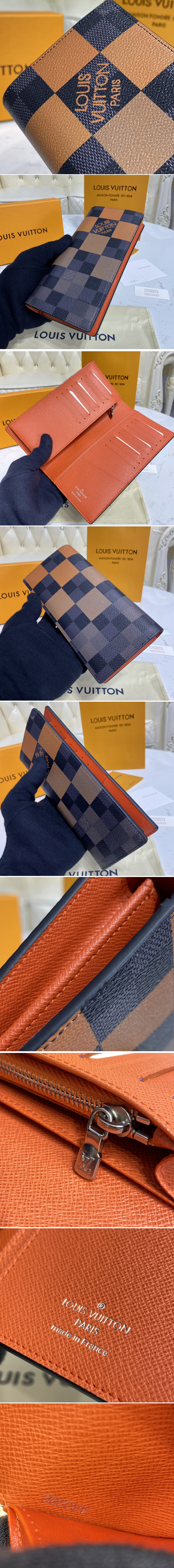 Replica Louis Vuitton N60424 LV Brazza wallet in Orange Damier Graphite Giant coated canvas