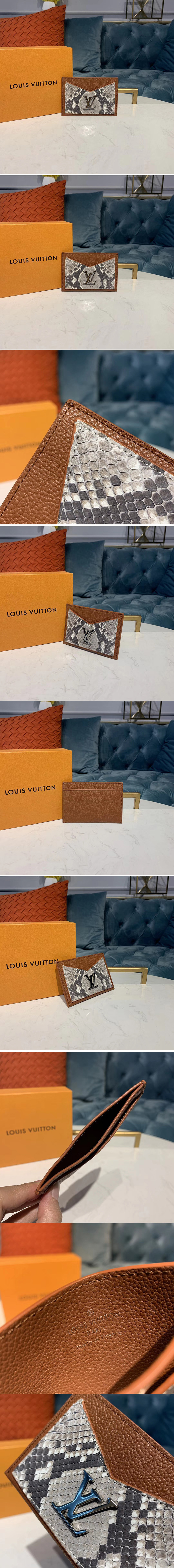 Replica Louis Vuitton N97001 LV Lockme card holder Brown Python skin and calf leather