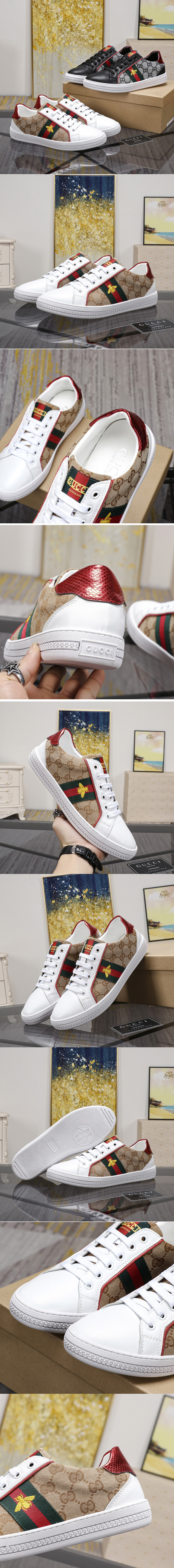 Replica Men's Gucci Ace GG Supreme Bee sneaker Beige/ebony GG Supreme canvas with Bee print