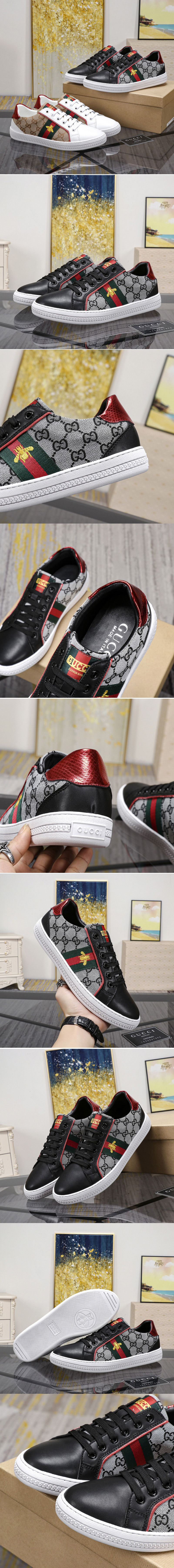 Replica Men's Gucci Ace GG Supreme Bee sneaker Black/grey GG Supreme canvas with Bee print