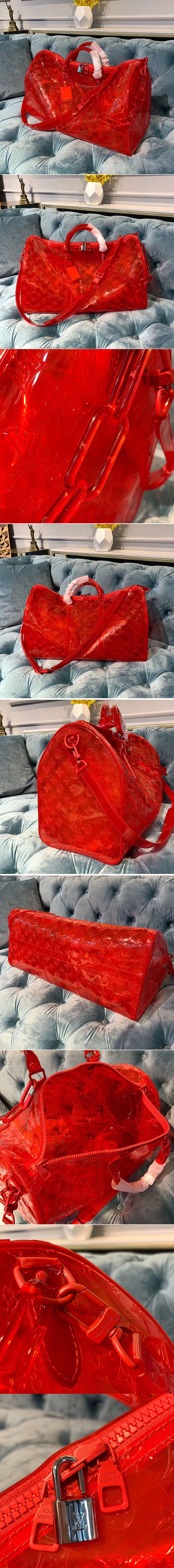 Replica Louis Vuitton M53274 LV Keepall Bandouliere 50 RGB Red Monogram-embossed PVC