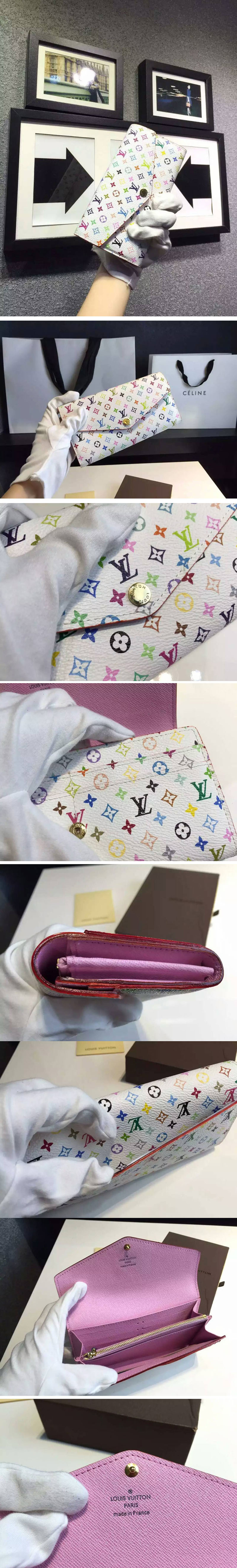 Replica Louis Vuitton M60667 Monogram Multicolore Sarah Wallet White