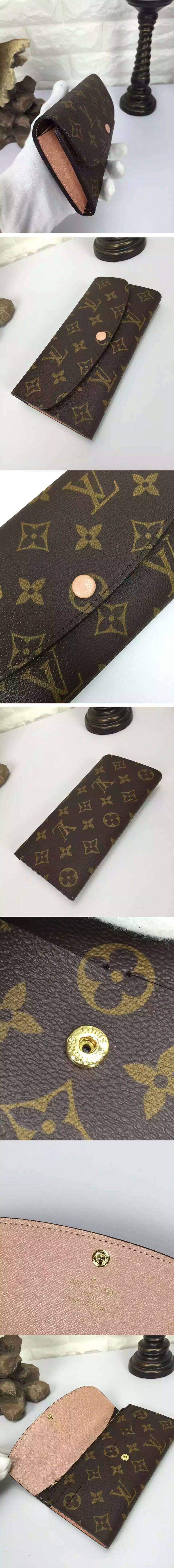 Replica Louis Vuitton M61447 Monogram Canvas Emilie Wallet Rose Nacre