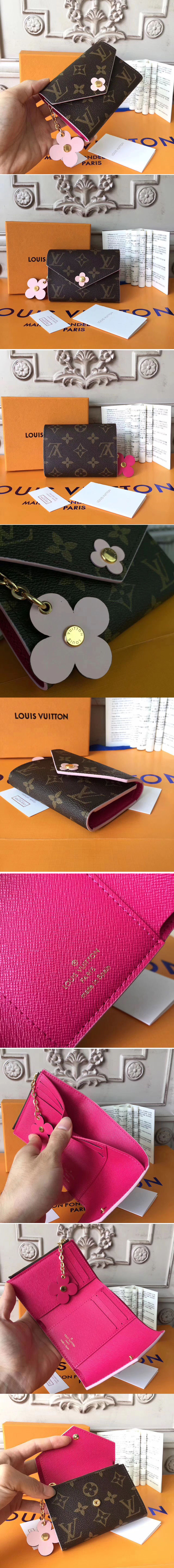 Replica Louis Vuitton M64203 Monogram Canvas Victorine Wallet With Flower Charm Pink