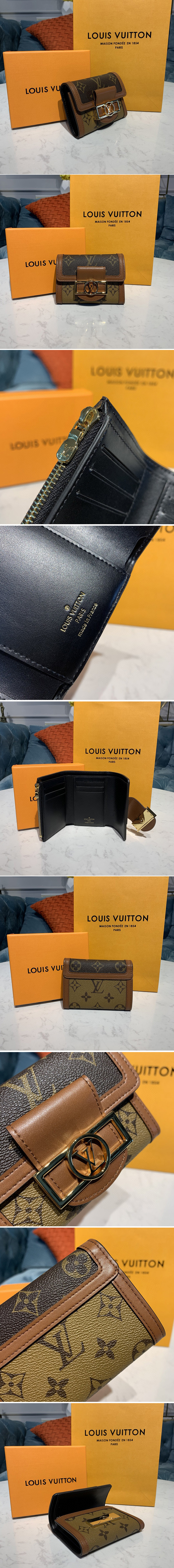 Replica Louis Vuitton M68725 LV Dauphine compact wallet in Monogram and Monogram Reverse coated canvas